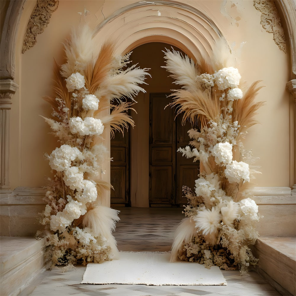 Toile de Fond Élégance Rustique avec Pampas et Fleurs RR8-511