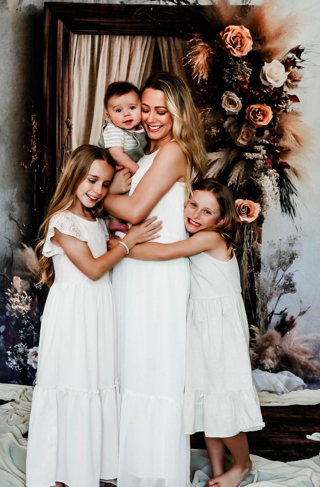 Toile de Fond Cadre en Bois avec Fleurs Bohèmes Luxuriantes RR8-520