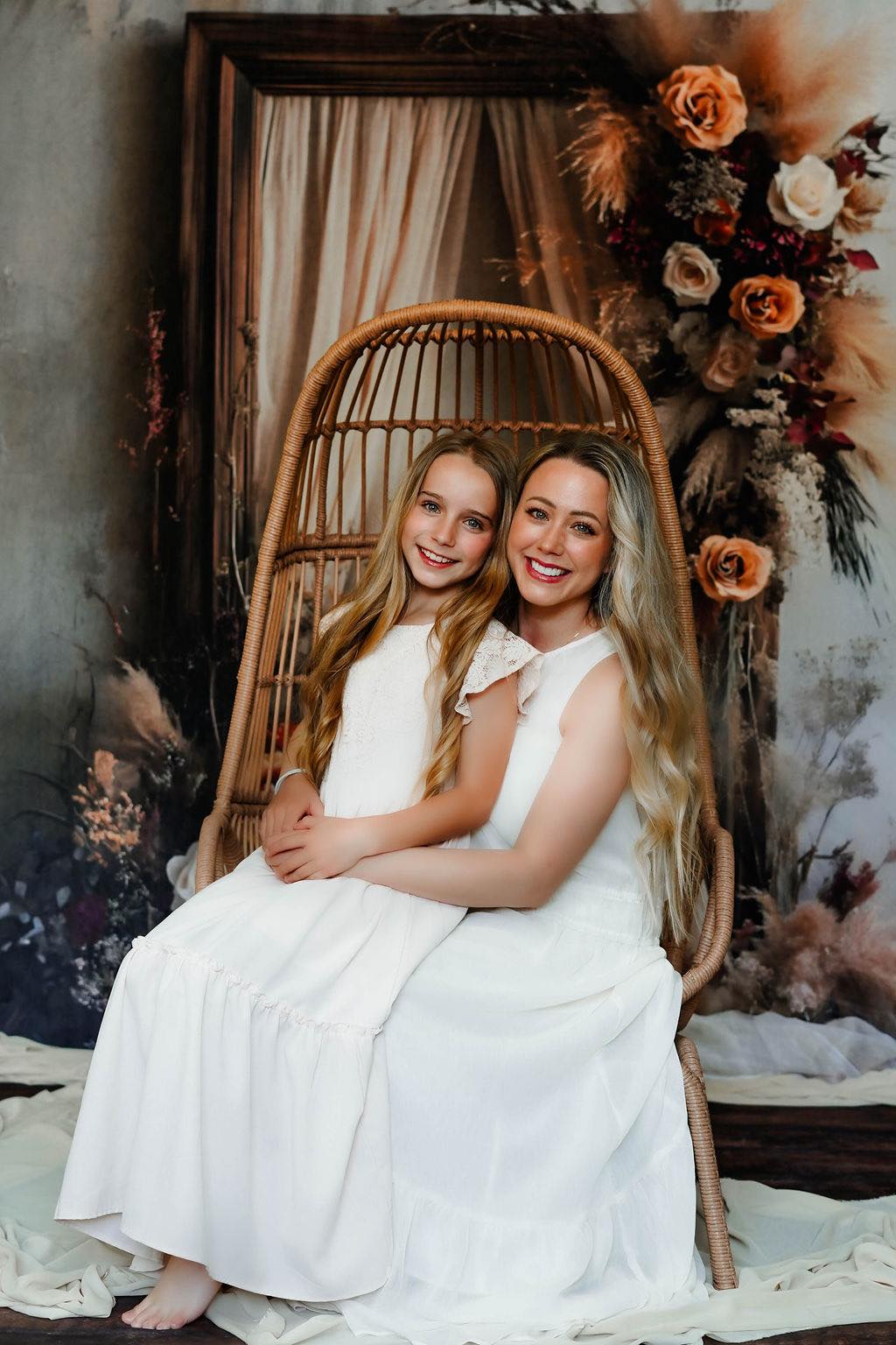 Toile de Fond Cadre en Bois avec Fleurs Bohèmes Luxuriantes RR8-520