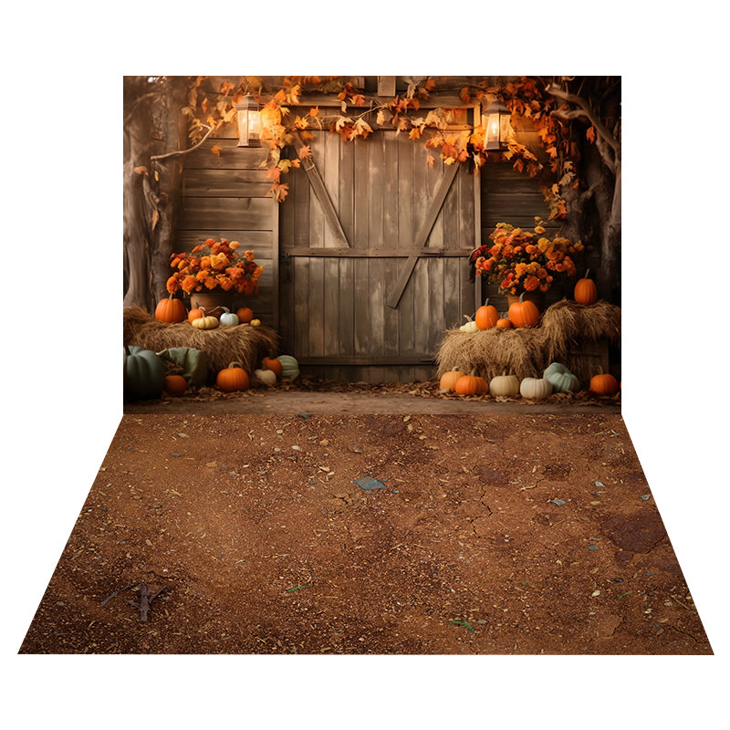 Toile de Fond de Porte de Grange Automnale + Sol de Terre Humide RR8-521