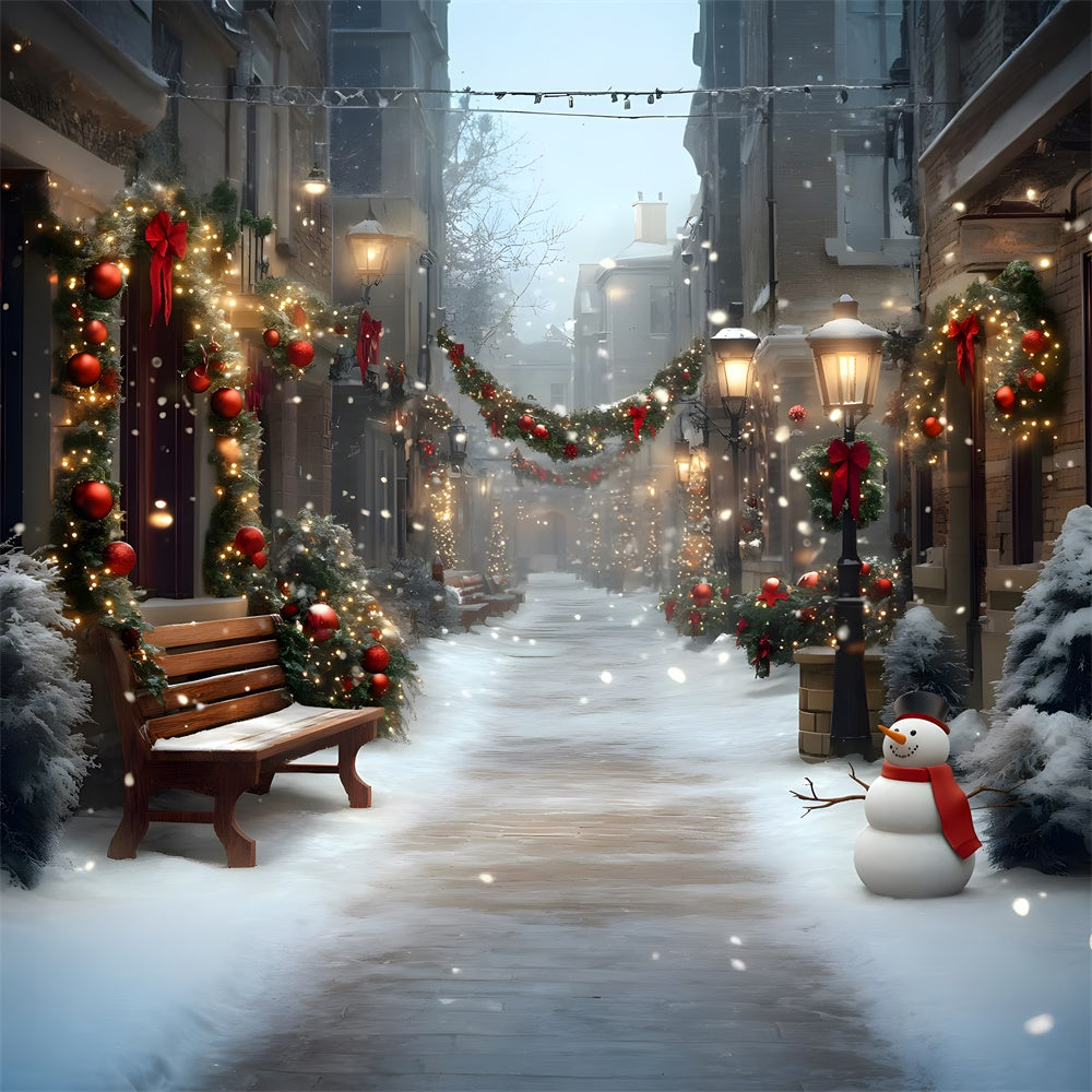 Toile de fond Rue de Noël Bonhomme de Neige et Couronne RR8-55