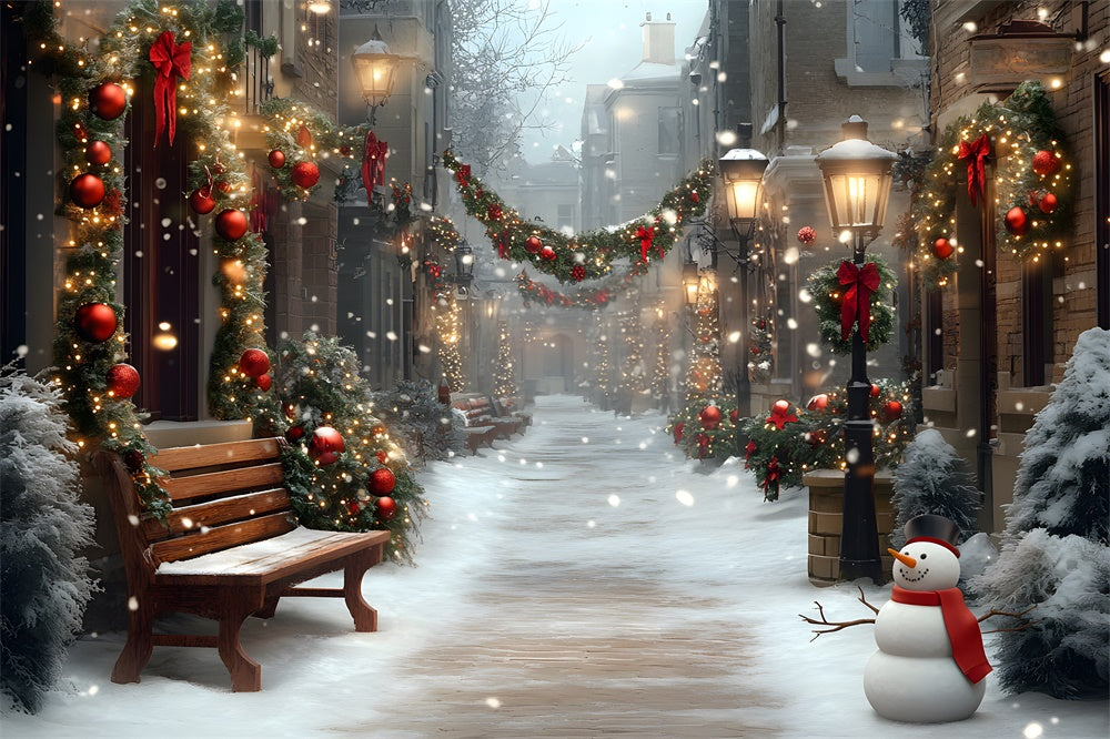 Toile de fond Rue de Noël Bonhomme de Neige et Couronne RR8-55