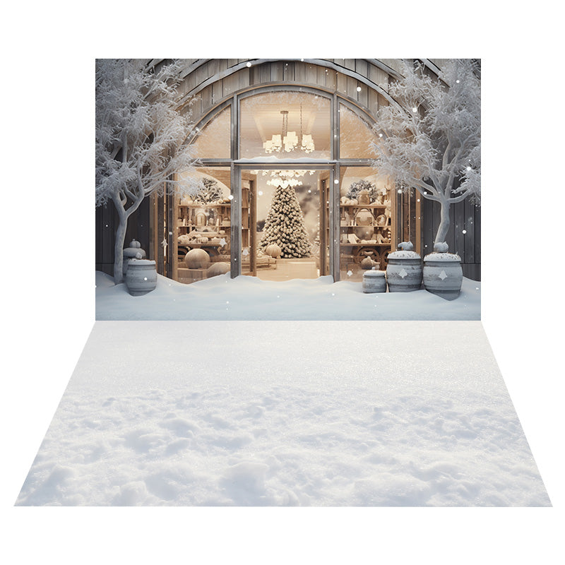 Toile de Fond de Vitrine avec Arbre de Noël + Sol Enneigé RR8-565