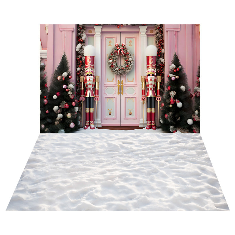 Toile de Fond de Porte Rose avec Casse-Noisette de Noël + Sol Enneigé RR8-572