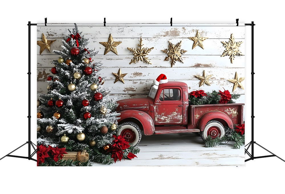 Toile de fond Camion Rouge Étoiles Sapin de Noël RR8-61