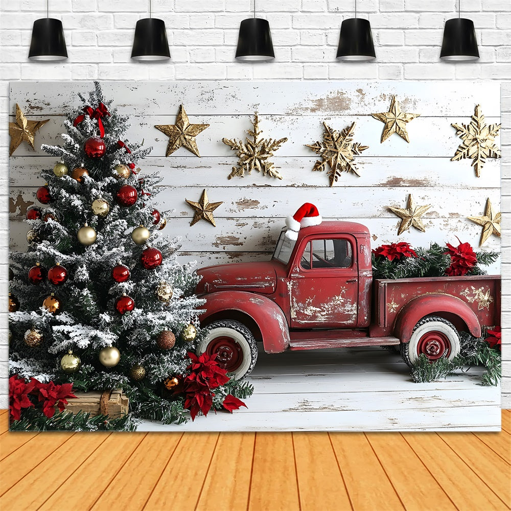 Toile de fond Camion Rouge Étoiles Sapin de Noël RR8-61