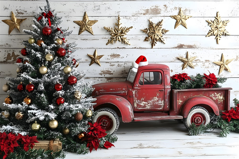 Toile de fond Camion Rouge Étoiles Sapin de Noël RR8-61