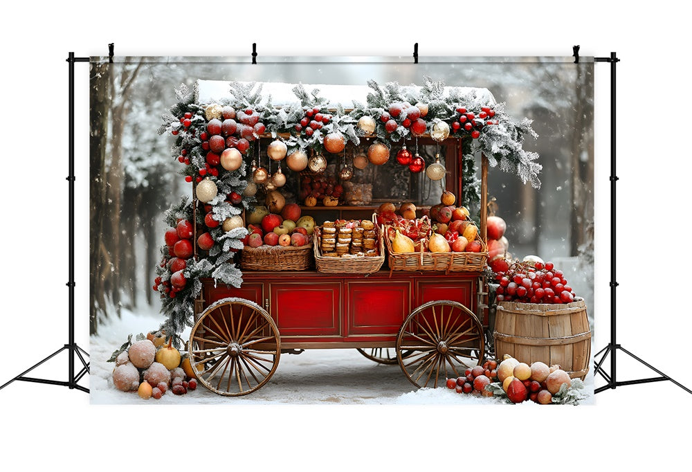 Toile de fond Chariot de Fruits Couverts de Neige de Noël RR8-63