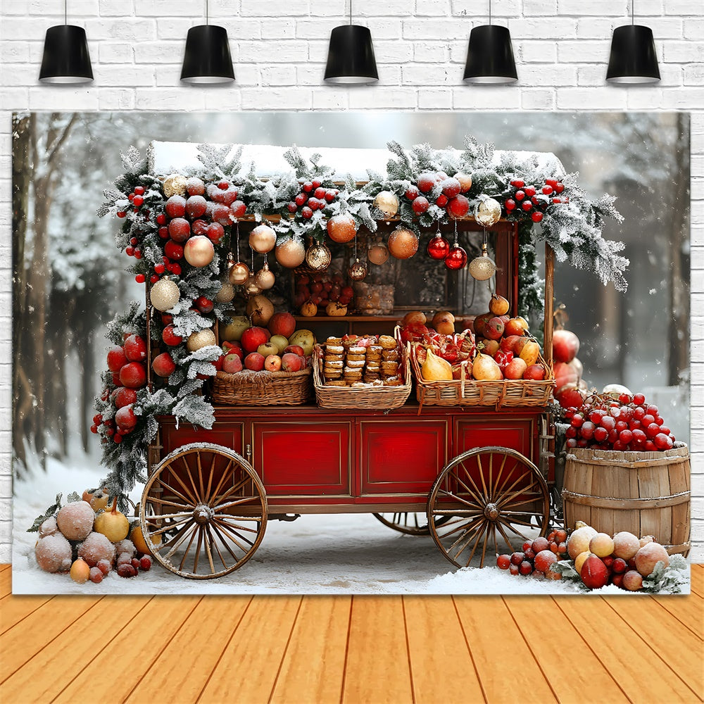 Toile de fond Chariot de Fruits Couverts de Neige de Noël RR8-63