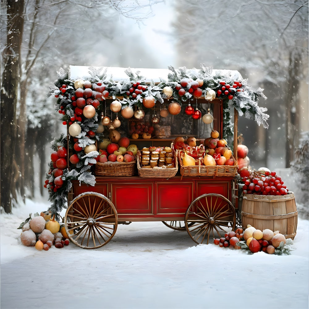 Toile de fond Chariot de Fruits Couverts de Neige de Noël RR8-63