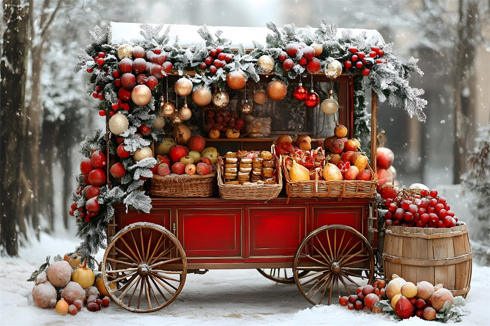 Toile de fond Chariot de Fruits Couverts de Neige de Noël RR8-63