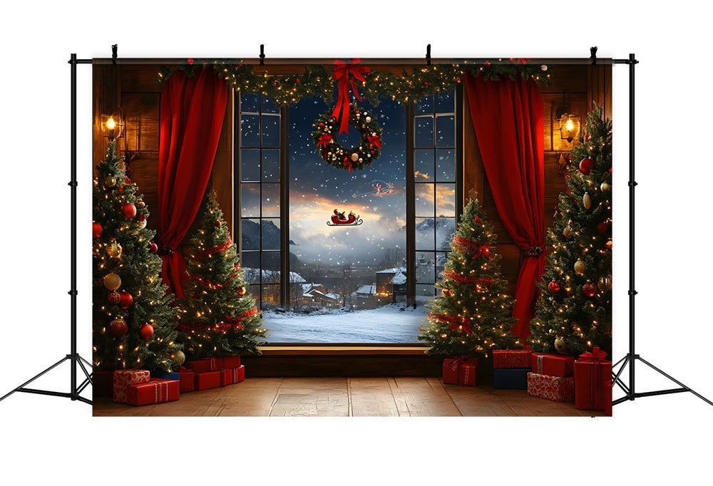 Toile de fond Vitrine Père Noël et Traîneau de Noël RR8-64