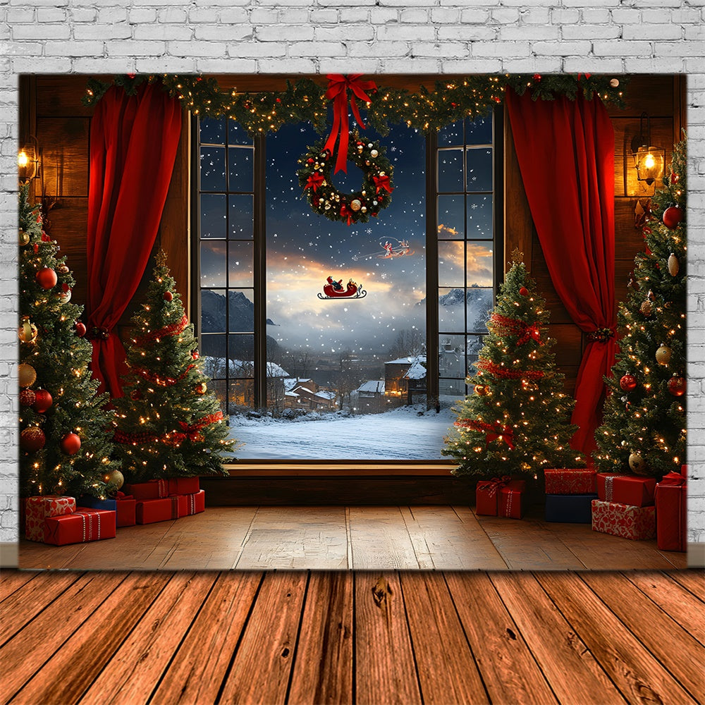 Toile de fond Vitrine Père Noël et Traîneau de Noël RR8-64