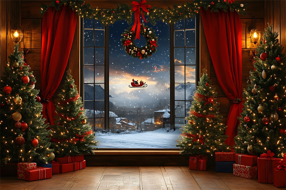 Toile de fond Vitrine Père Noël et Traîneau de Noël RR8-64