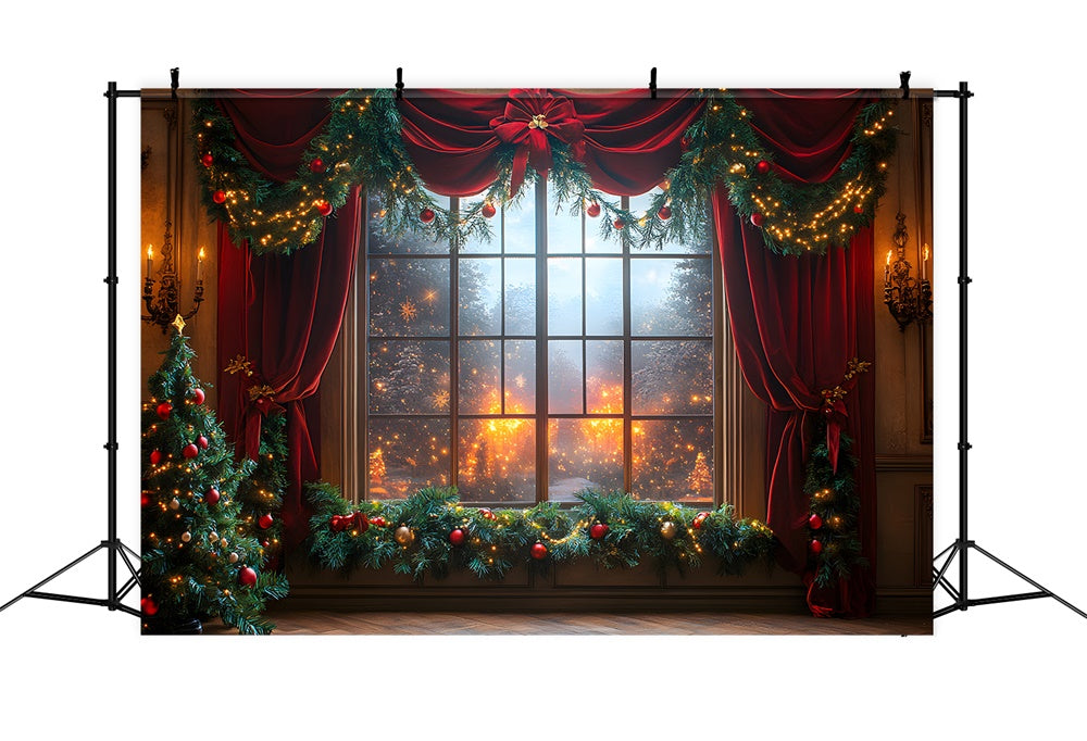 Toile de fond Vitrine Rideau Rouge de Noël RR8-65