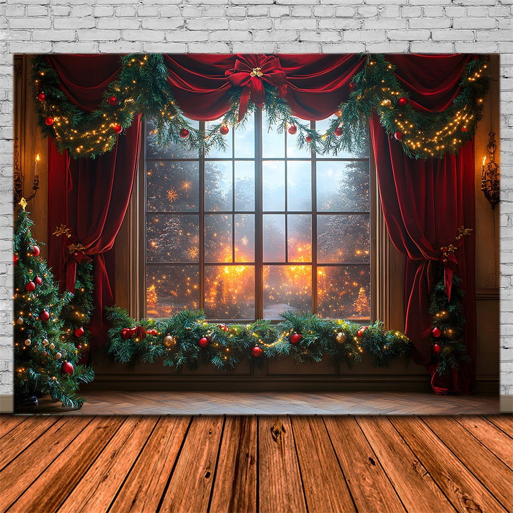 Toile de fond Vitrine Rideau Rouge de Noël RR8-65