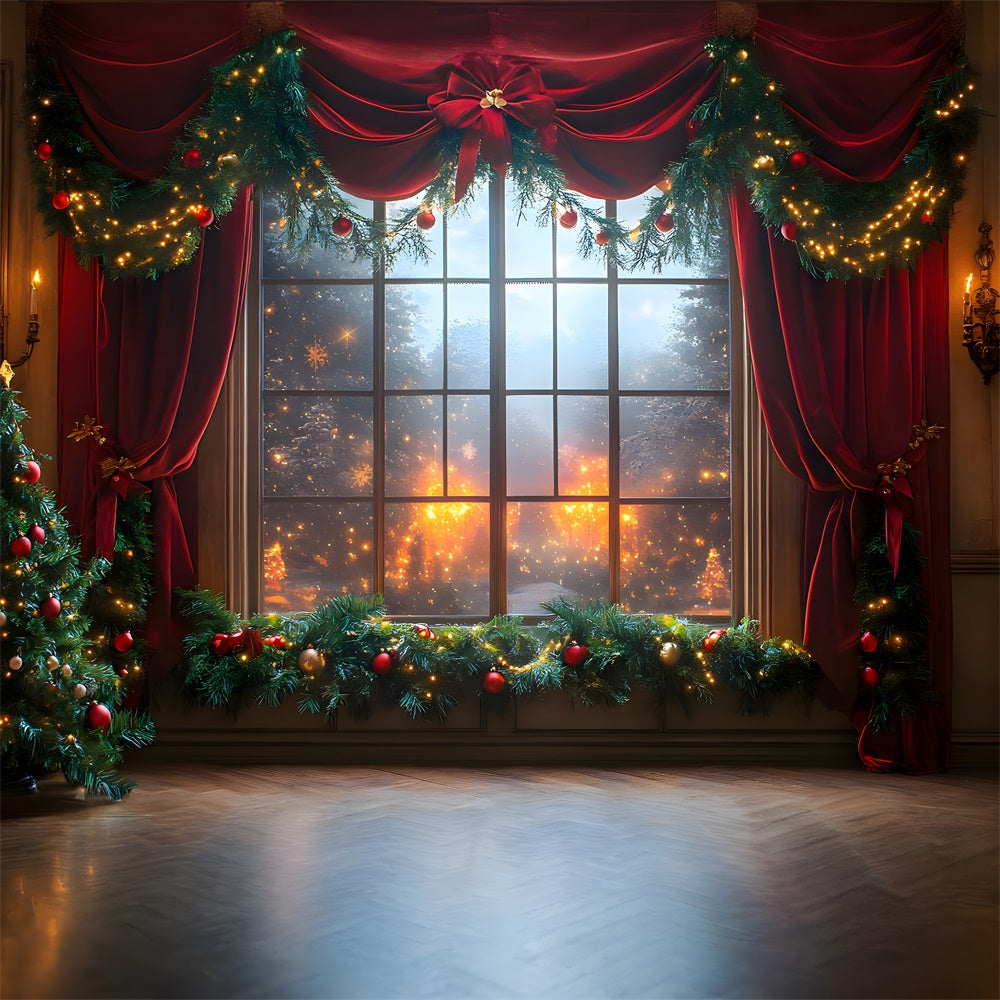 Toile de fond Vitrine Rideau Rouge de Noël RR8-65