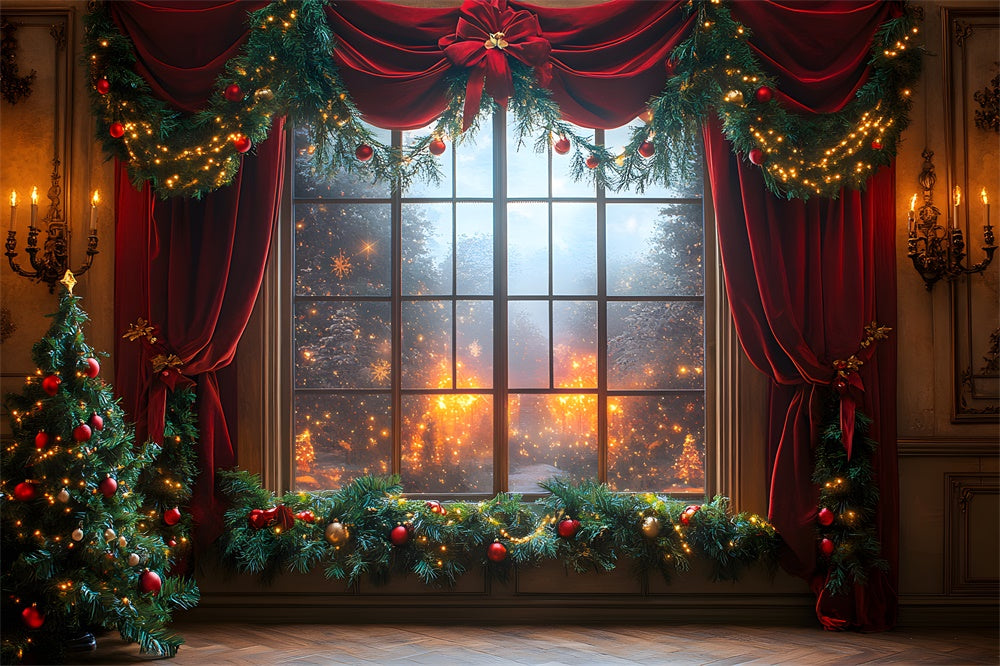 Toile de fond Vitrine Rideau Rouge de Noël RR8-65