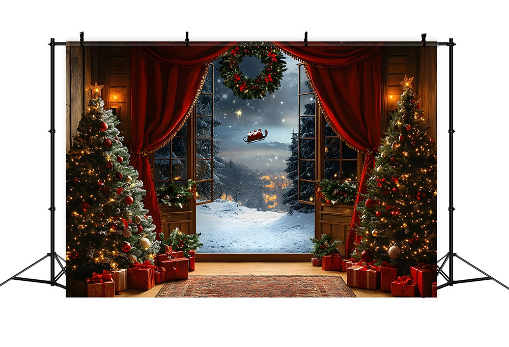 Toile de fond Vitrine Neige Père Noël de Noël RR8-66