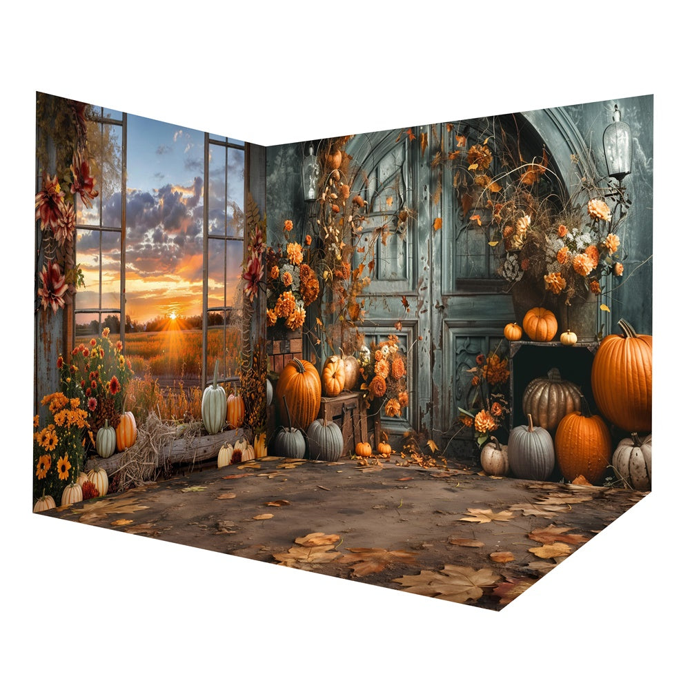 Ensemble de chambre avec champ de tournesols et mur vintage d'automne RR8-661