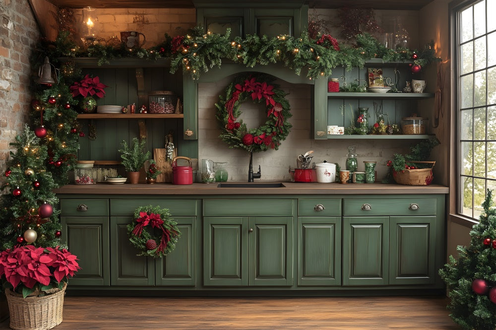 Toile de fond Cuisine Verte de Noël RR8-73