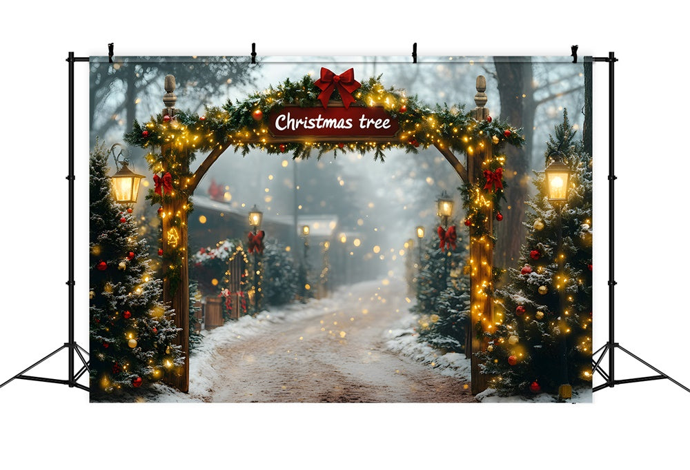 Toile de fond Ferme de Sapins et Guirlandes de Noël RR8-81