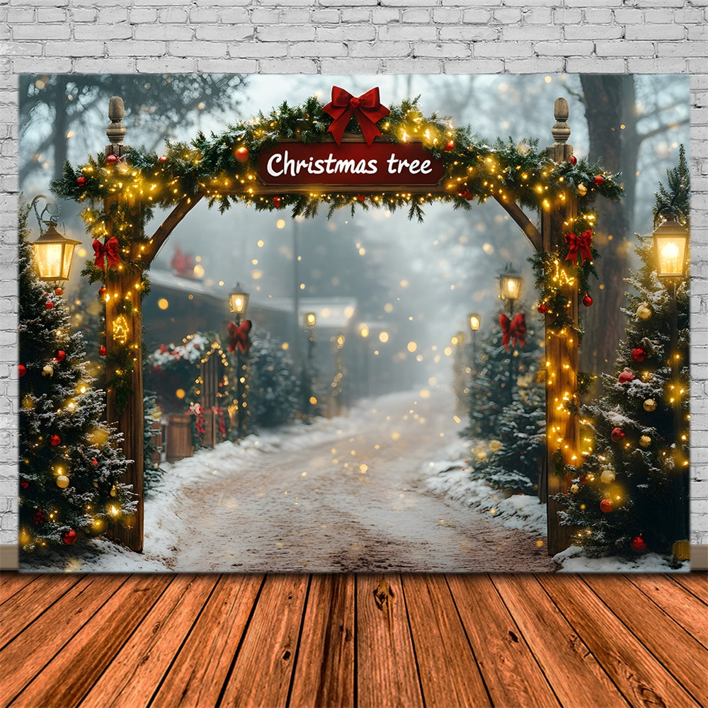 Toile de fond Ferme de Sapins et Guirlandes de Noël RR8-81