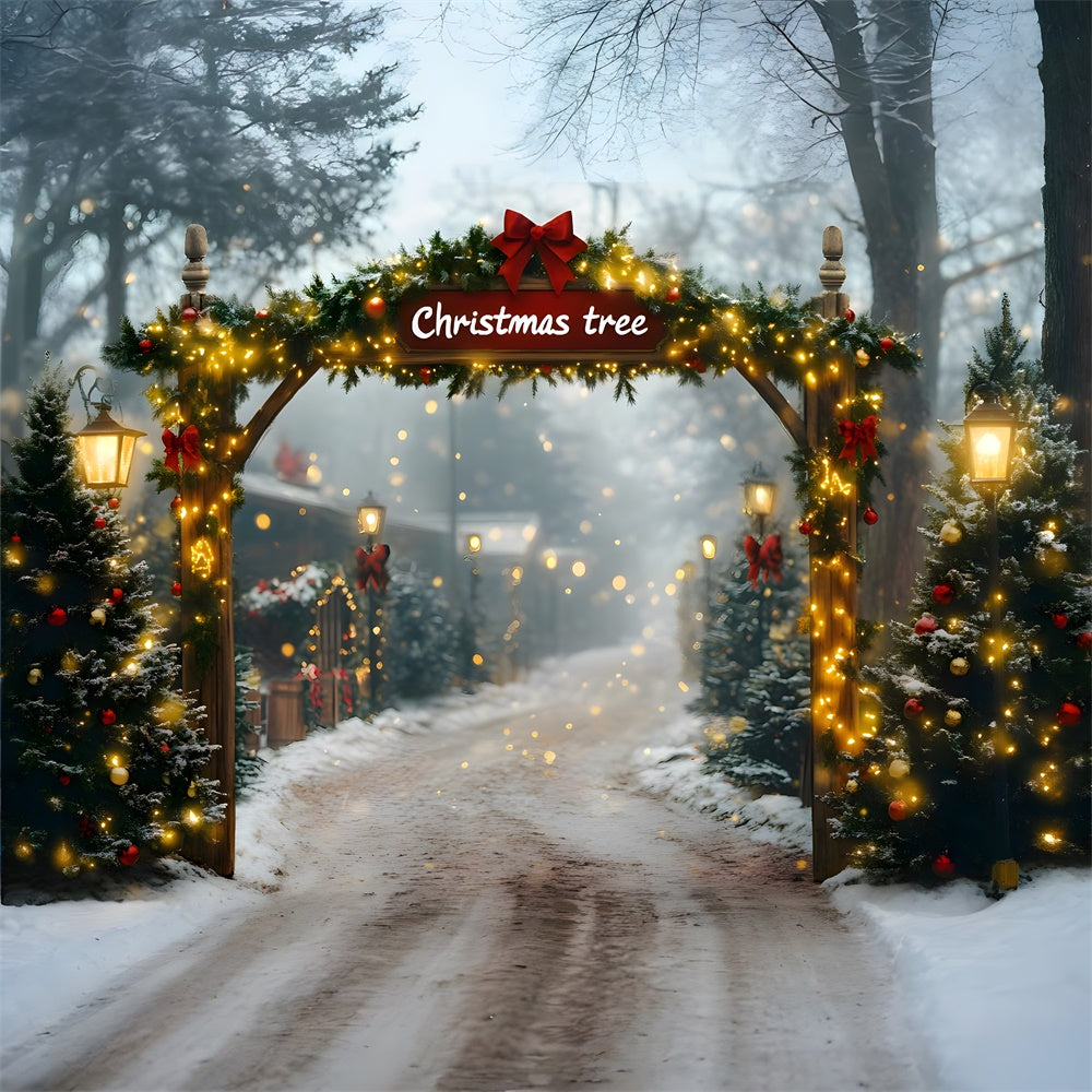 Toile de fond Ferme de Sapins et Guirlandes de Noël RR8-81