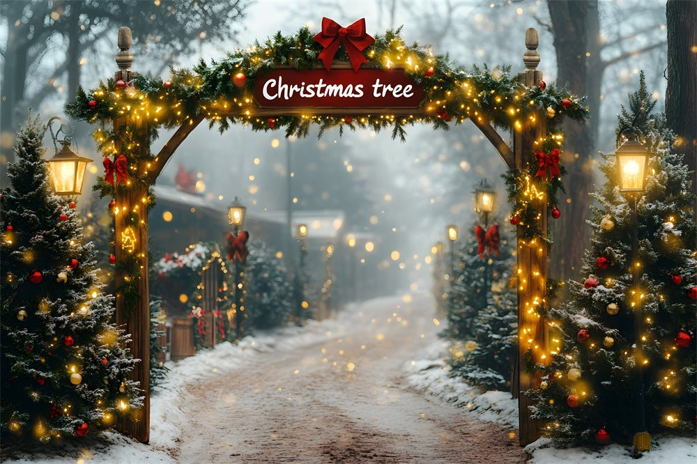 Toile de fond Ferme de Sapins et Guirlandes de Noël RR8-81