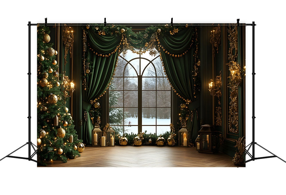 Toile de fond Fenêtre Rideau Vert de Noël RR8-86