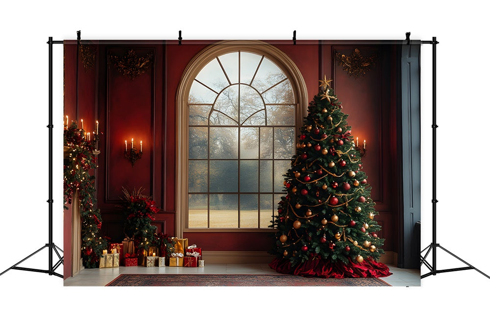 Toile de fond Mur Sapin Vue Fenêtre de Noël RR8-88