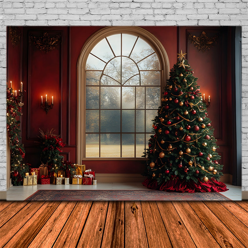 Toile de fond Mur Sapin Vue Fenêtre de Noël RR8-88
