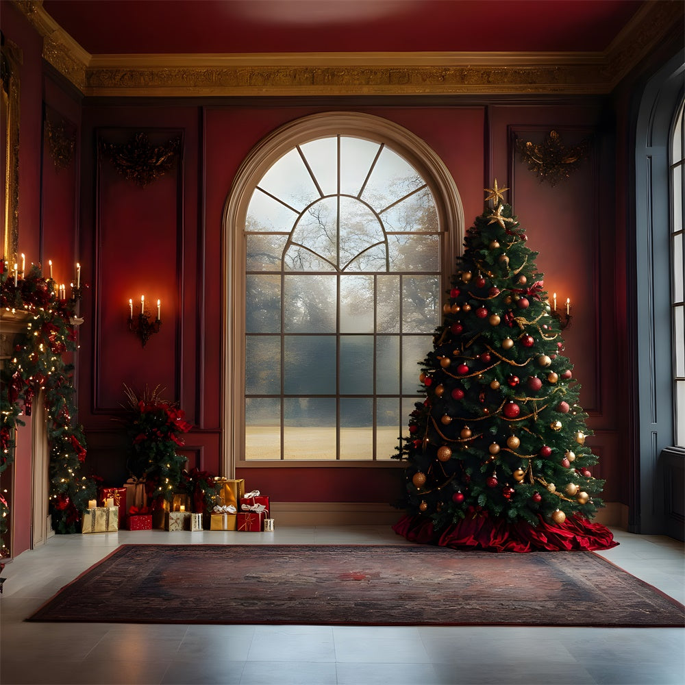 Toile de fond Mur Sapin Vue Fenêtre de Noël RR8-88