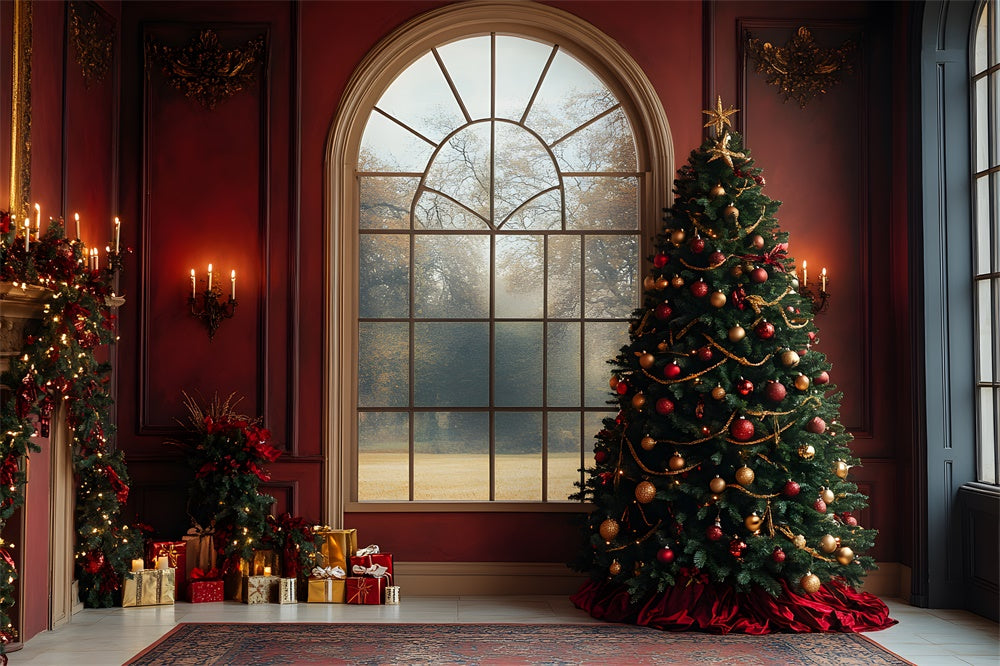Toile de fond Mur Sapin Vue Fenêtre de Noël RR8-88