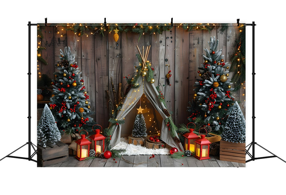 Toile de fond Sapins de Noël Lumières Petite Tente RR8-9