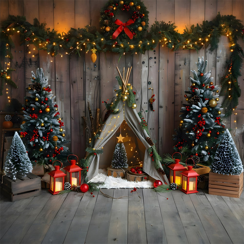 Toile de fond Sapins de Noël Lumières Petite Tente RR8-9