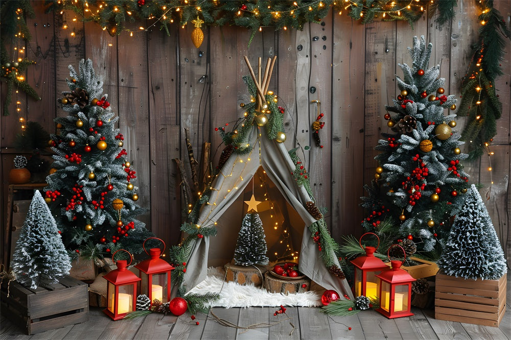 Toile de fond Sapins de Noël Lumières Petite Tente RR8-9