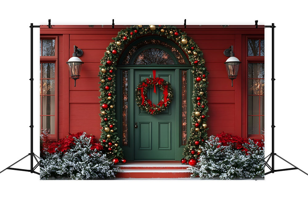 Toile de fond Porte Verte Guirlande de Noël RR8-91