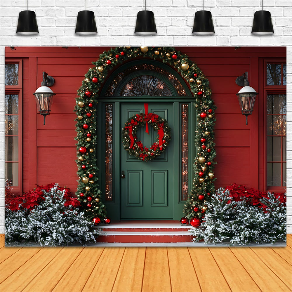 Toile de fond Porte Verte Guirlande de Noël RR8-91