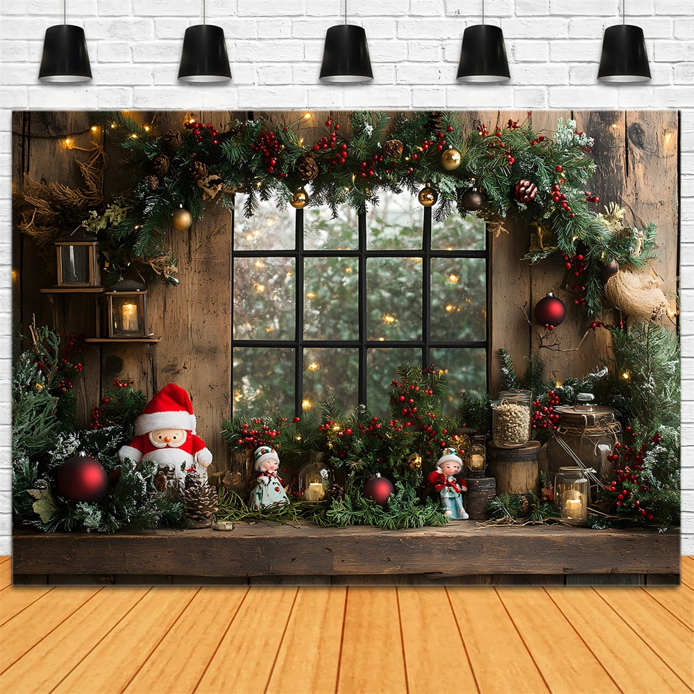 Toile de fond Jouet Père Noël Guirlande Fenêtre de Noël RR8-95