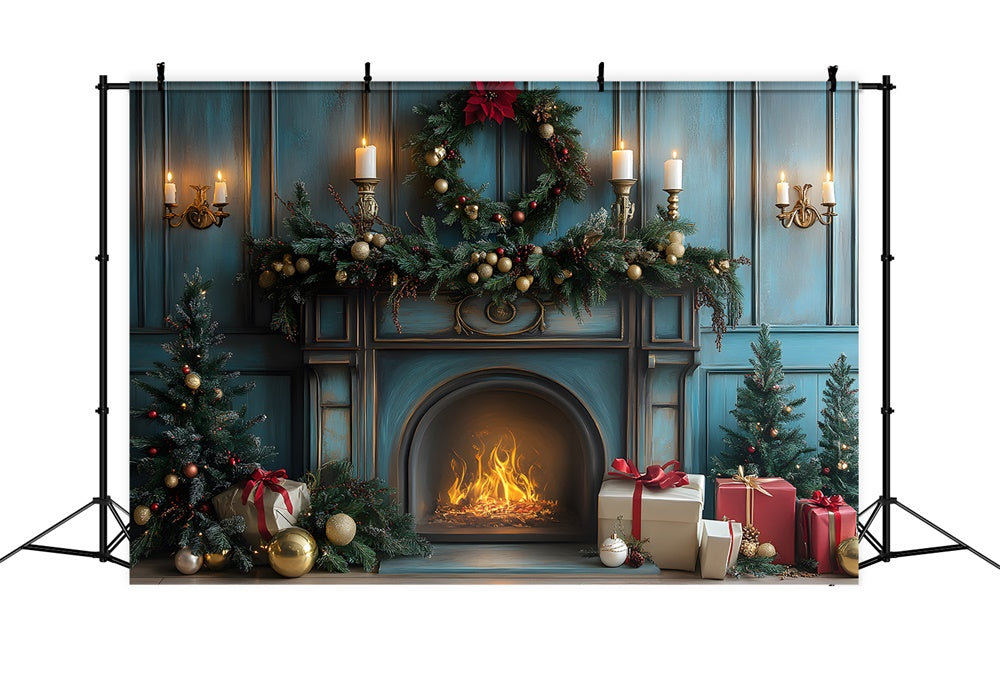 Toile de fond Bougies Cadeaux Cheminée de Noël RR8-98