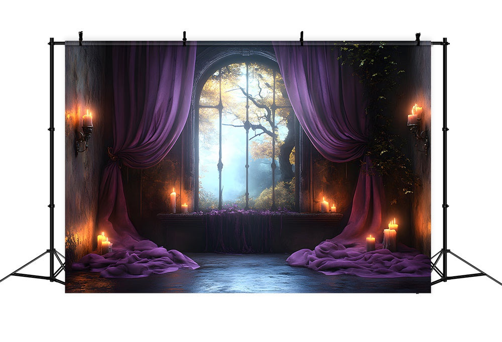 Toile de fond Vue sur arbres depuis fenêtre d'Halloween RR9-112