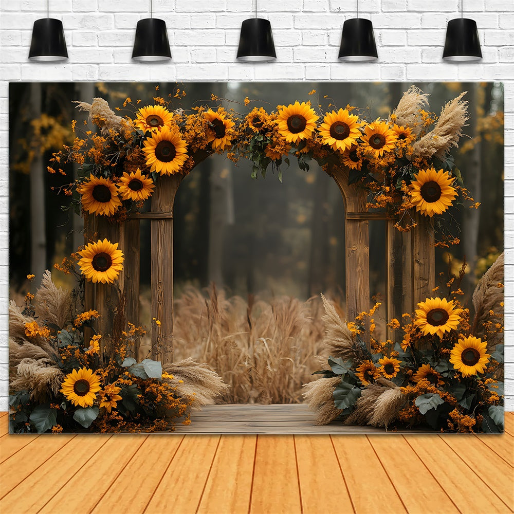 Toile de fond Arche de tournesols et porte pour photographie automnale RR9-28