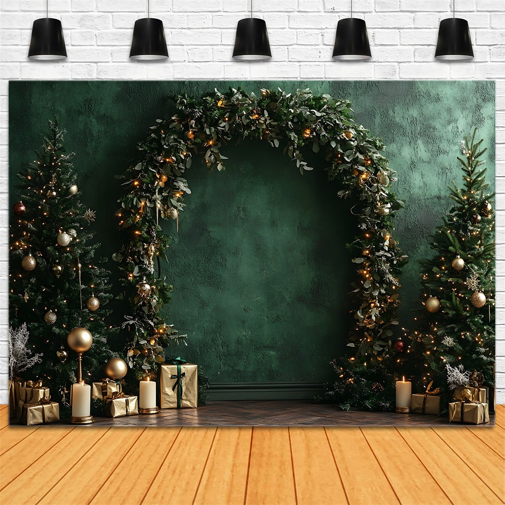 Toile de fond Mur rétro vert de Noël avec guirlande RR9-51