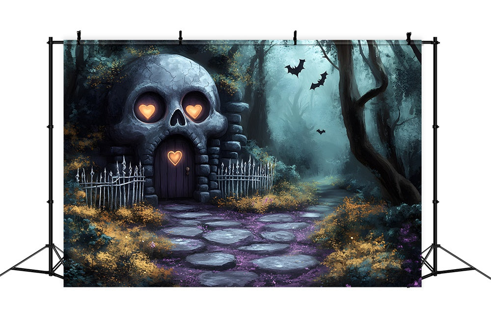 Toile de fond Maison de squelettes et forêt effrayante d'Halloween RR9-84