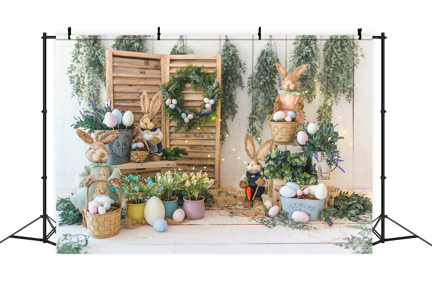Oeufs de Pâques Lapin Blanc Bois Studio Toile de Fond SH598