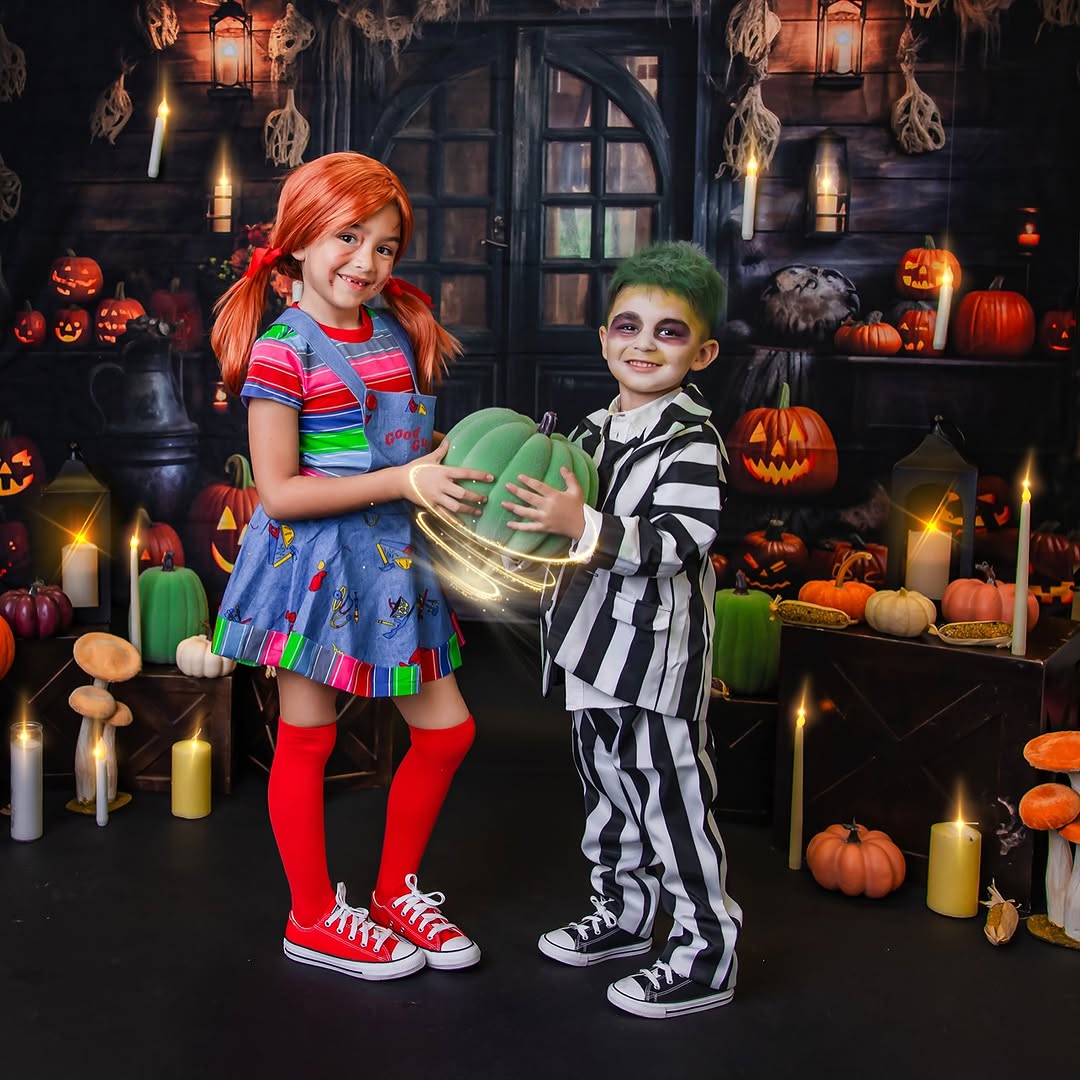 Toile de Fond de Citrouilles de Maison en Bois d'Halloween RR7-99