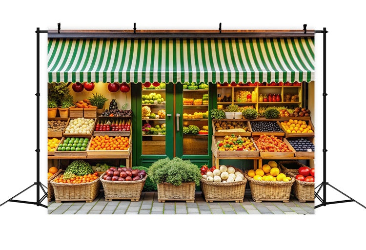 Fond Photo Printemps Marché Fermier Coloré Stand de Fruits TWW2-1