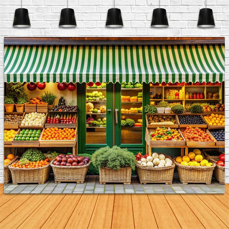 Fond Photo Printemps Marché Fermier Coloré Stand de Fruits TWW2-1