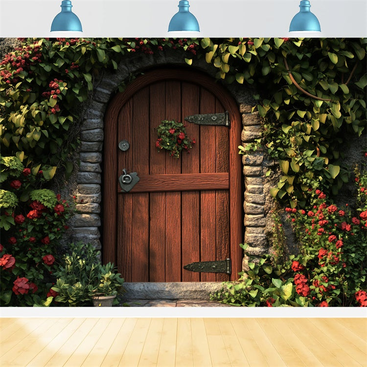 Fond Photo Printemps Porte Vintage Couverte de Lierre TWW2-12